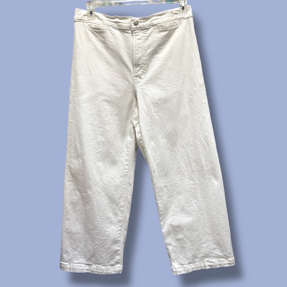Madewell Pants - Madewell Emmett White Wide Leg Cropped‎ Pants Raw Hem High Waist